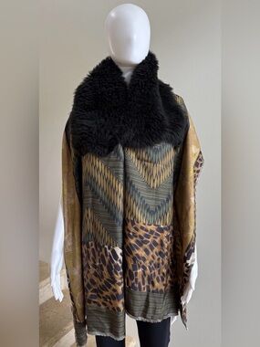 New PIERRE-LOUIS MASCIA Fancy Fur-Trimmed Silk Shawl Scarf